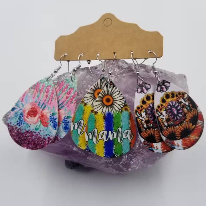 Mother's day Sunflower MAMA Earrings - Set Of 3 for wholesale by magnolia jewelry