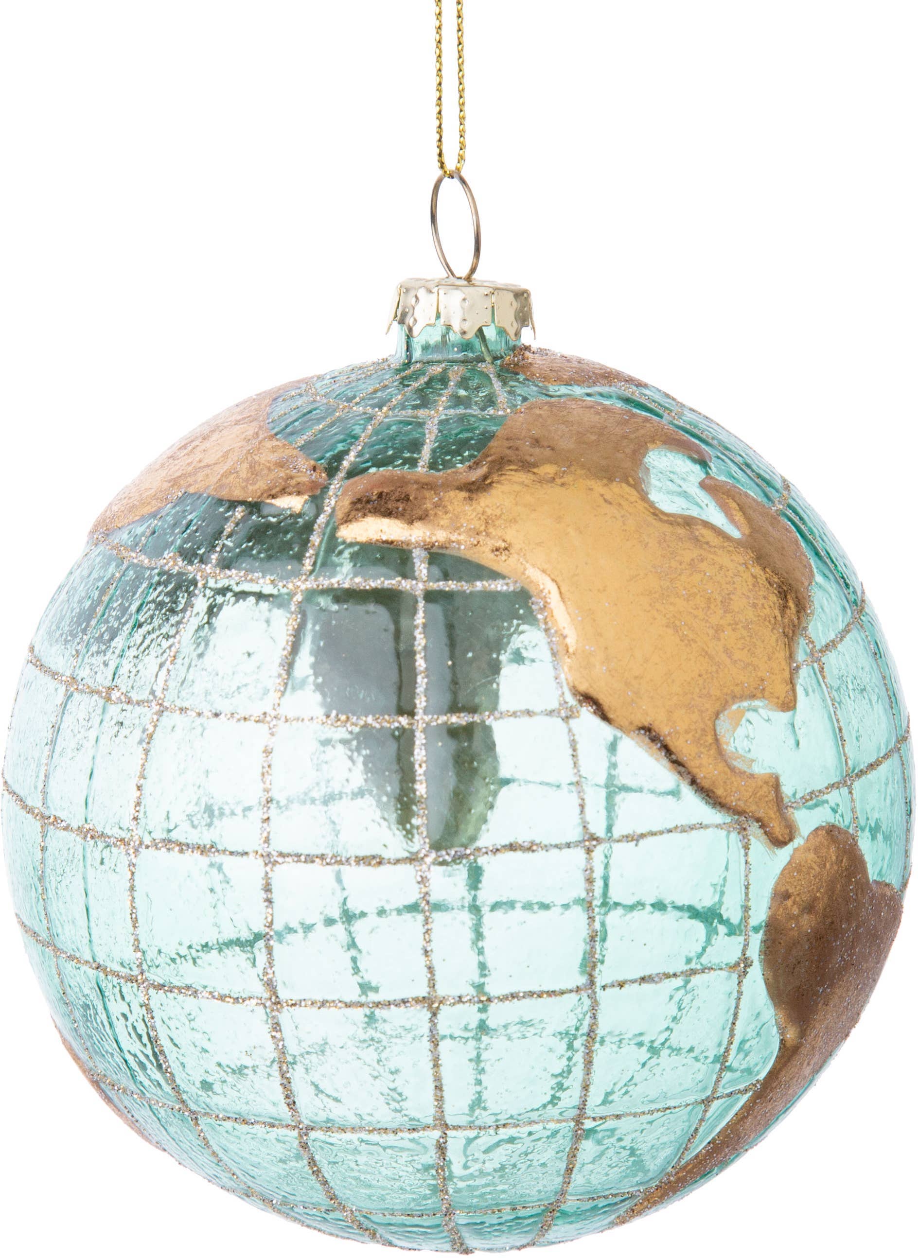 Silver Tree Home & Holiday - Vente Objets de décoration - A63126 : Boule en verre, globe translucide vert, continent doré mat, 4 pouces0