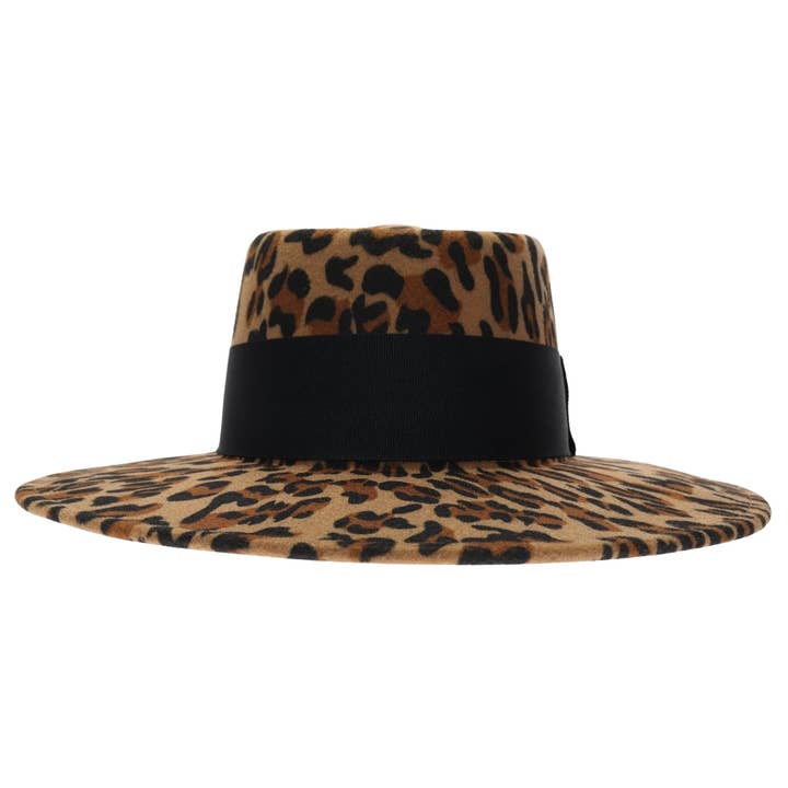 Leopard Vegan Fabric C.C Boater Hat WF8 for wholesale on Faire