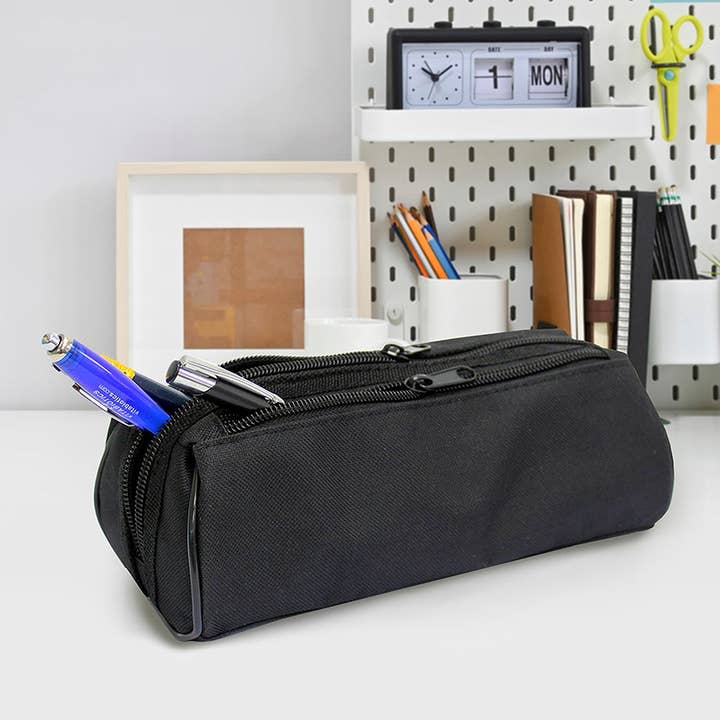 Powell Creative Products Ltd - Wholesale Pencil Case/Pouch - Black Pencil Case Plain 2 Zipped Compartments for Boys 1