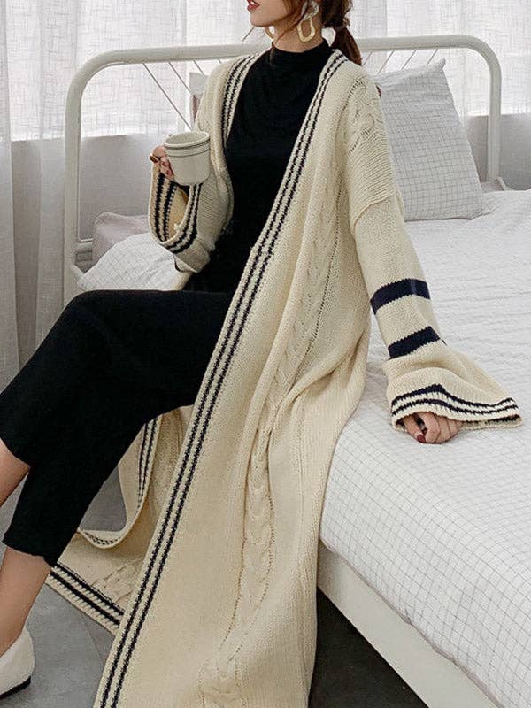 Sheer Trend - Vendita all'ingrosso Cardigan - Donna - Cappotto cardigan a righe in colore a contrasto Urban Loose2