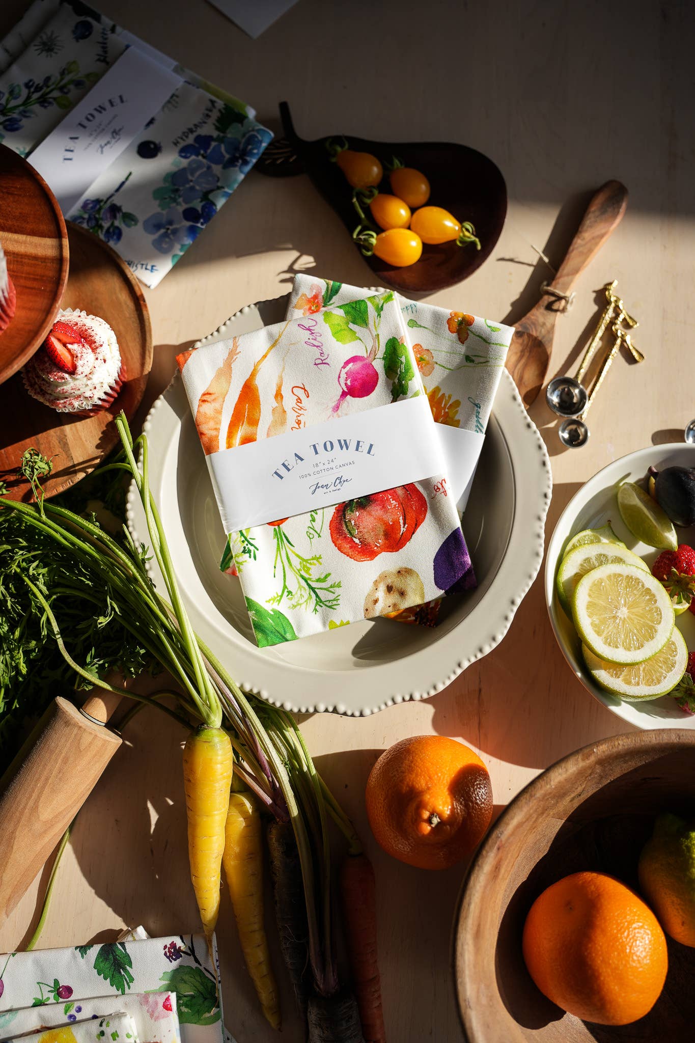 Jean Choe Art & Design - Wholesale Tea Towel - Vegetable Medley Tea Towel. Watercolor Veggie Kitchen Towel.1