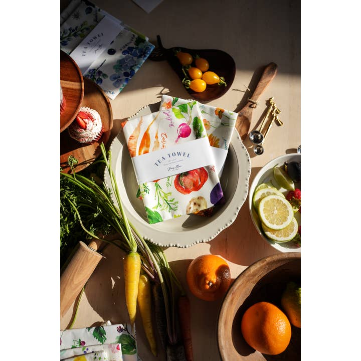 Jean Choe Art & Design - Wholesale Tea Towel - Vegetable Medley Tea Towel. Watercolor Veggie Kitchen Towel.1