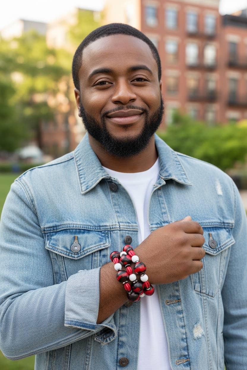 Jewelry By BDK - Wholesale Jewelry Set - Men’s Red, Black & White Beaded Bracelet3