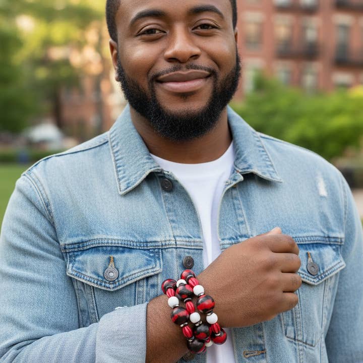 Jewelry By BDK - Wholesale Jewelry Set - Men’s Red, Black & White Beaded Bracelet3