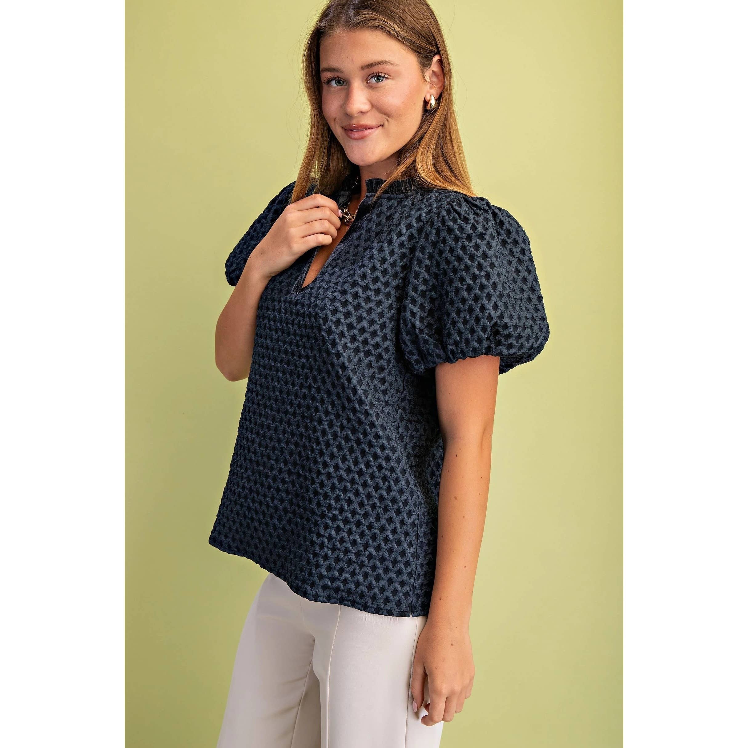 STYLE USA - Wholesale Tunic - Women's - NEW Textured Puff Sleeve Top1