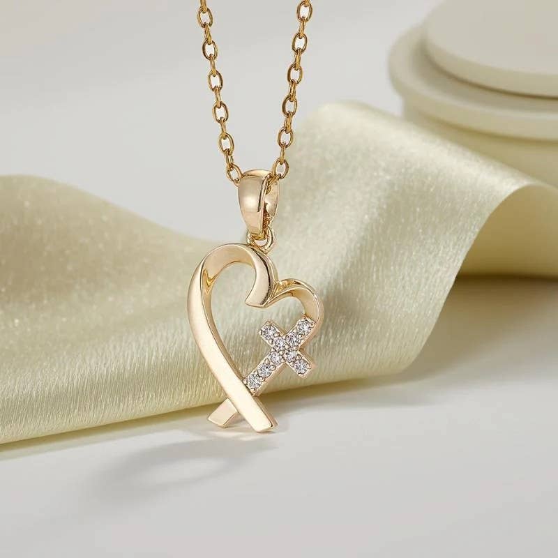 Syrrios Gifts LLC - Wholesale Pendant/Charm Necklace - Heart Cross Pendant Necklace Christian Jewelry Gift Women2
