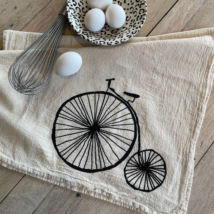 Screen Printed Bike Flour Sack Towel for wholesale by East Street Arts