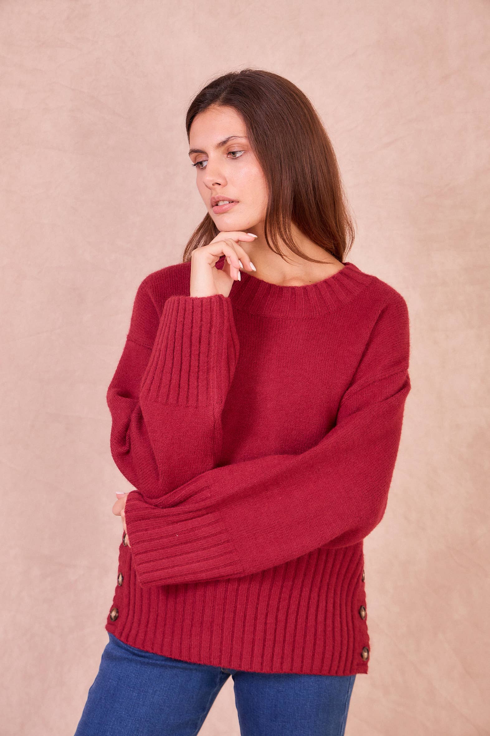 Calie Paris - Wholesale Knit Sweater - Women's - NATI – Button-Side Wool Blend Knit6