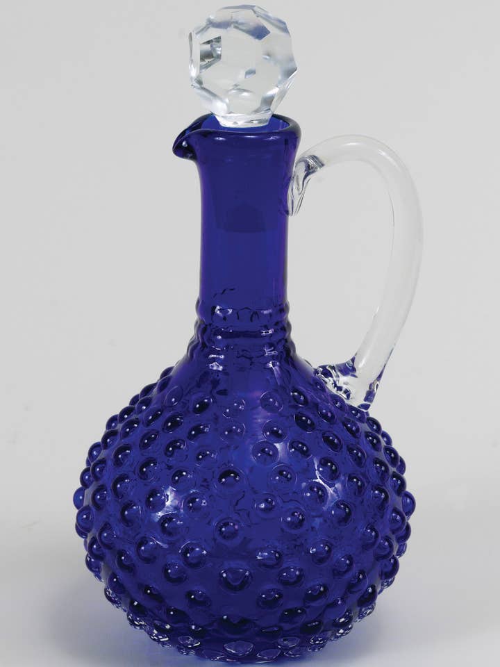 Hobnail Cruet w/ Clear Handle, in Cobalt or Cranberry Glass for wholesale by AA Importing