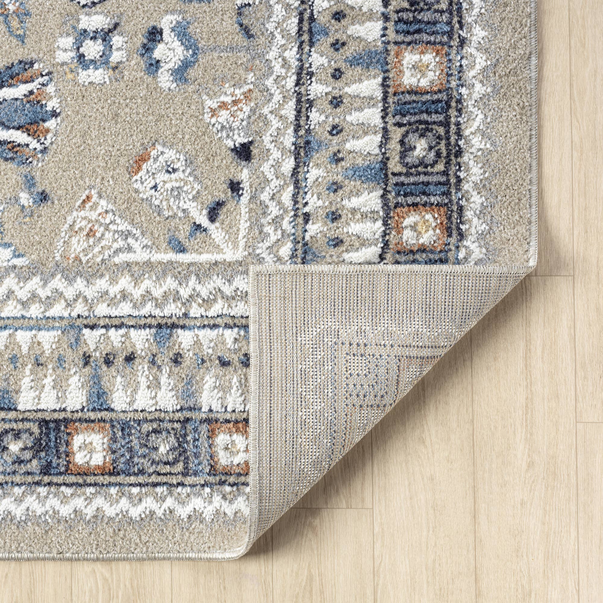 LR Home - Vente Tapis - Tapis d'intérieur moderne lavable bleu/beige3