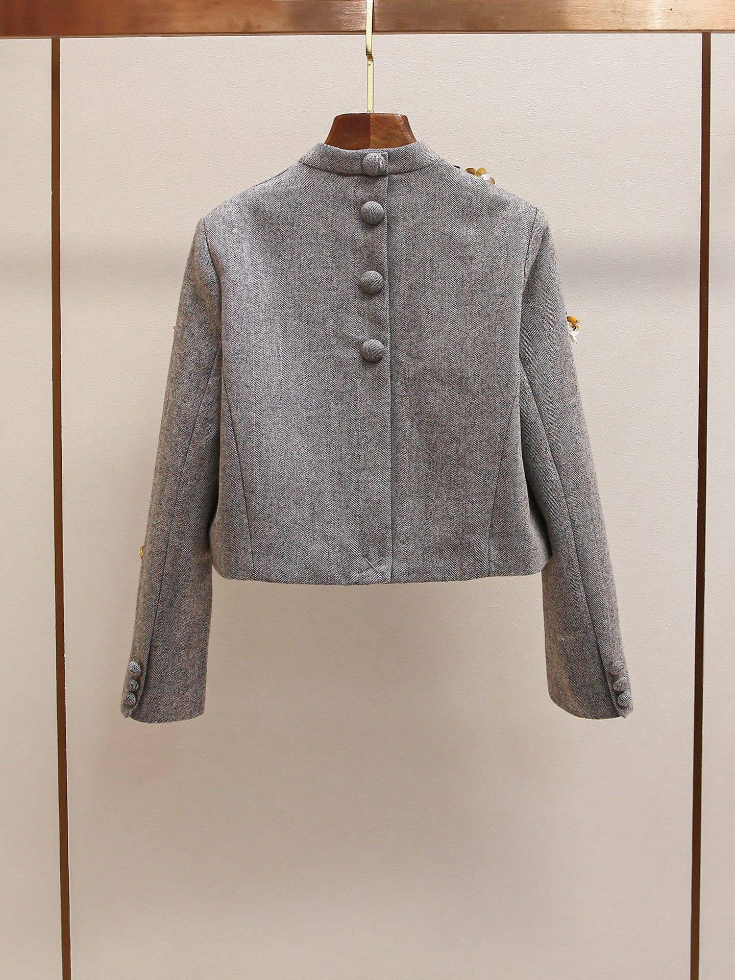 Productseeker – Großhandel Jacke – Damen – SET221Y Elegantes Wollkostüm mit Perlenbesatz, bestehend aus Jacke und Rock2