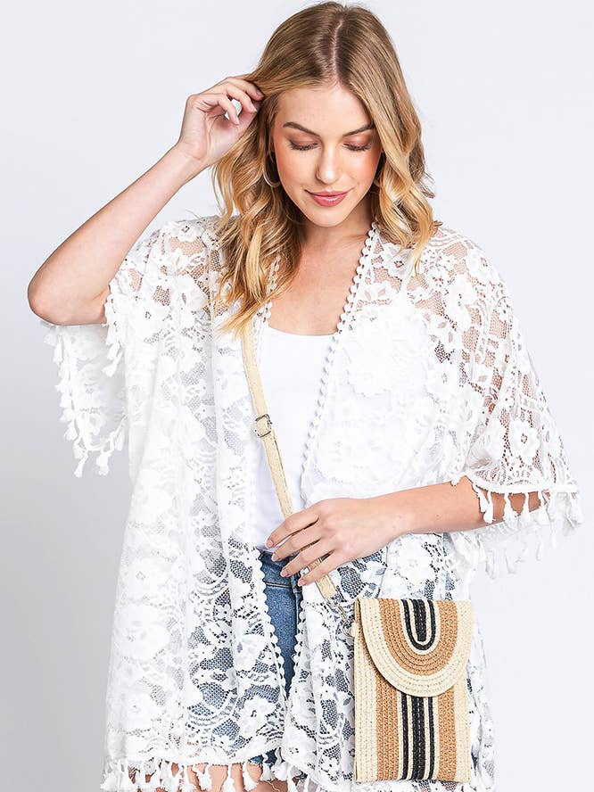 Stribet mønster halmmobiltelefon crossbody-taske for engroshandel hos Hana