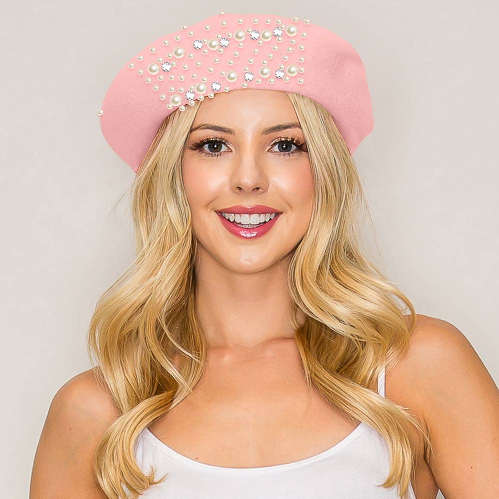 Sensibling Corp. - Wholesale Beret - Women's - Pearl Stone Cluster Embellished Wool Beret Hat13