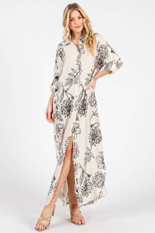 Pink Irene Wholesale - Wholesale Dress - Women's - Women Woven Floral Print Button-Down Maxi Dress10