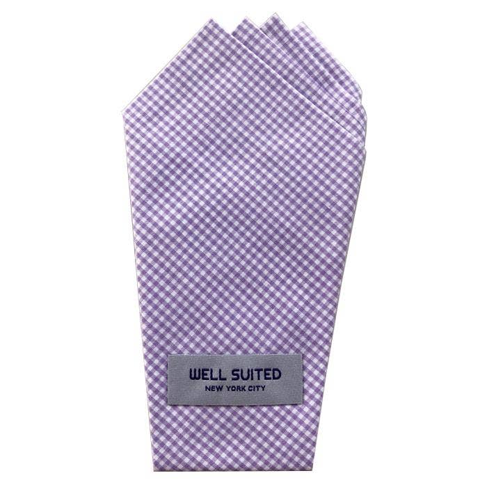 Lavender Gingham 4 Point Pocket Square for wholesale by Well Suited NYC
