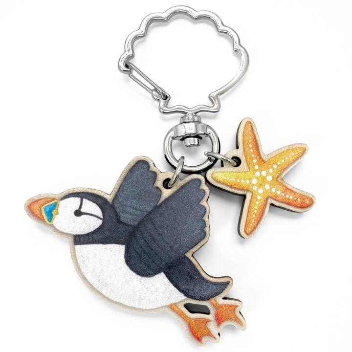 Puffin Keyring - Wooden Laser Cut Keychain - Seaside Gifts for wholesale by East Neuk Beach Crafts