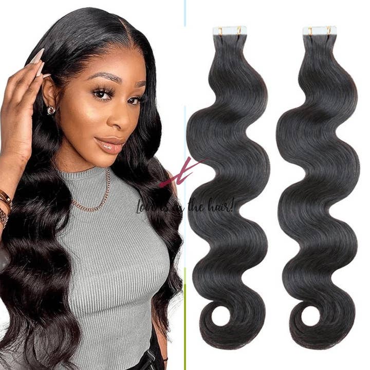 Natural Color B Body Wave | Tape In Human Hair Extensions | Brazilian Virgin for wholesale on Faire