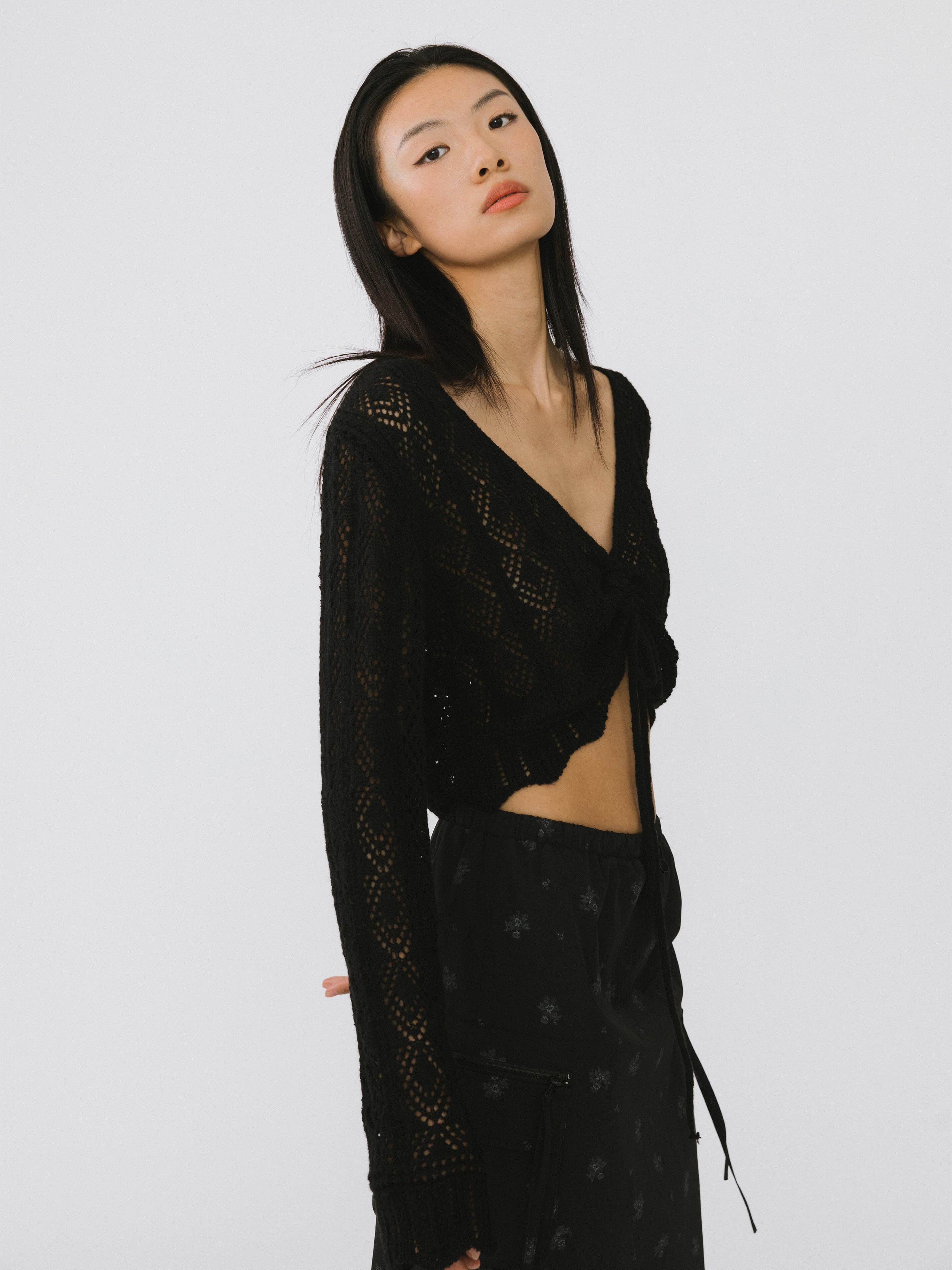 CUBIC - Vente Haut en maille – femme - Haut en maille fine à col en V et cordon13