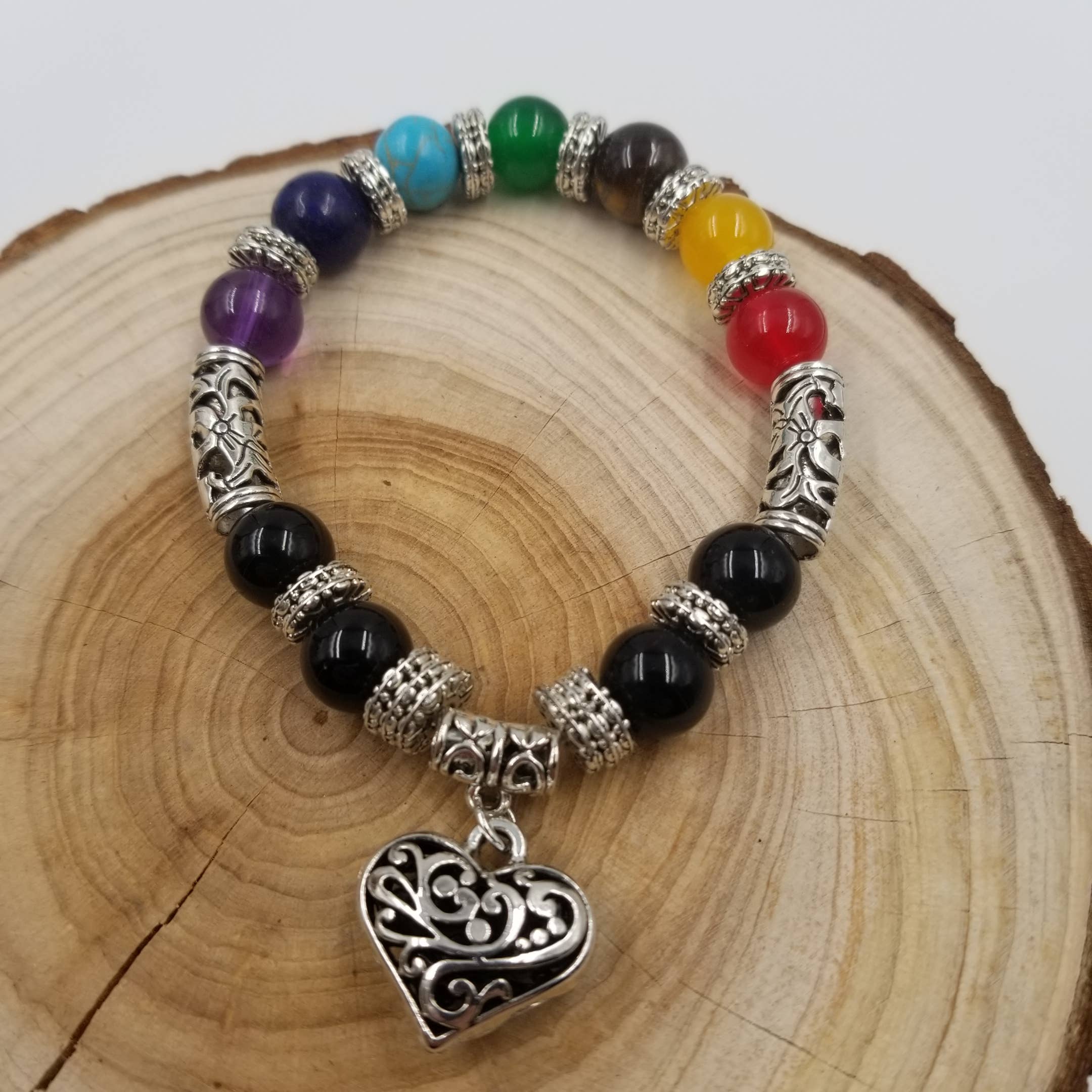 CHAKRA JEWELRY – Engroshandel Armbånd med vedhæng – Yoga energi Chakra sten Beaded hjerte vedhæng armbånd1