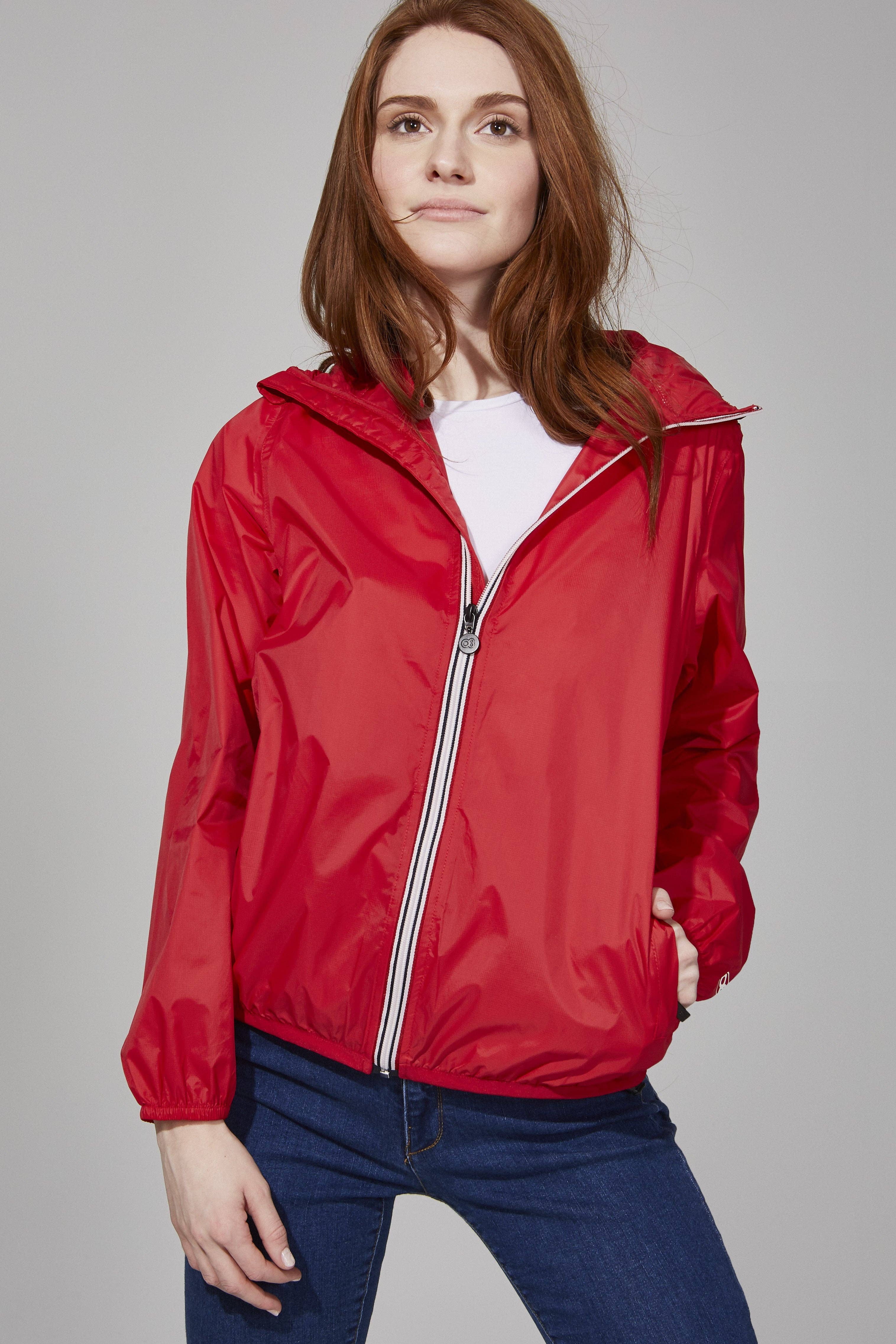 O8 Lifestyle - Wholesale Raincoat - Women's - Sloane - Red Full Zip Packable Rain Jacket3