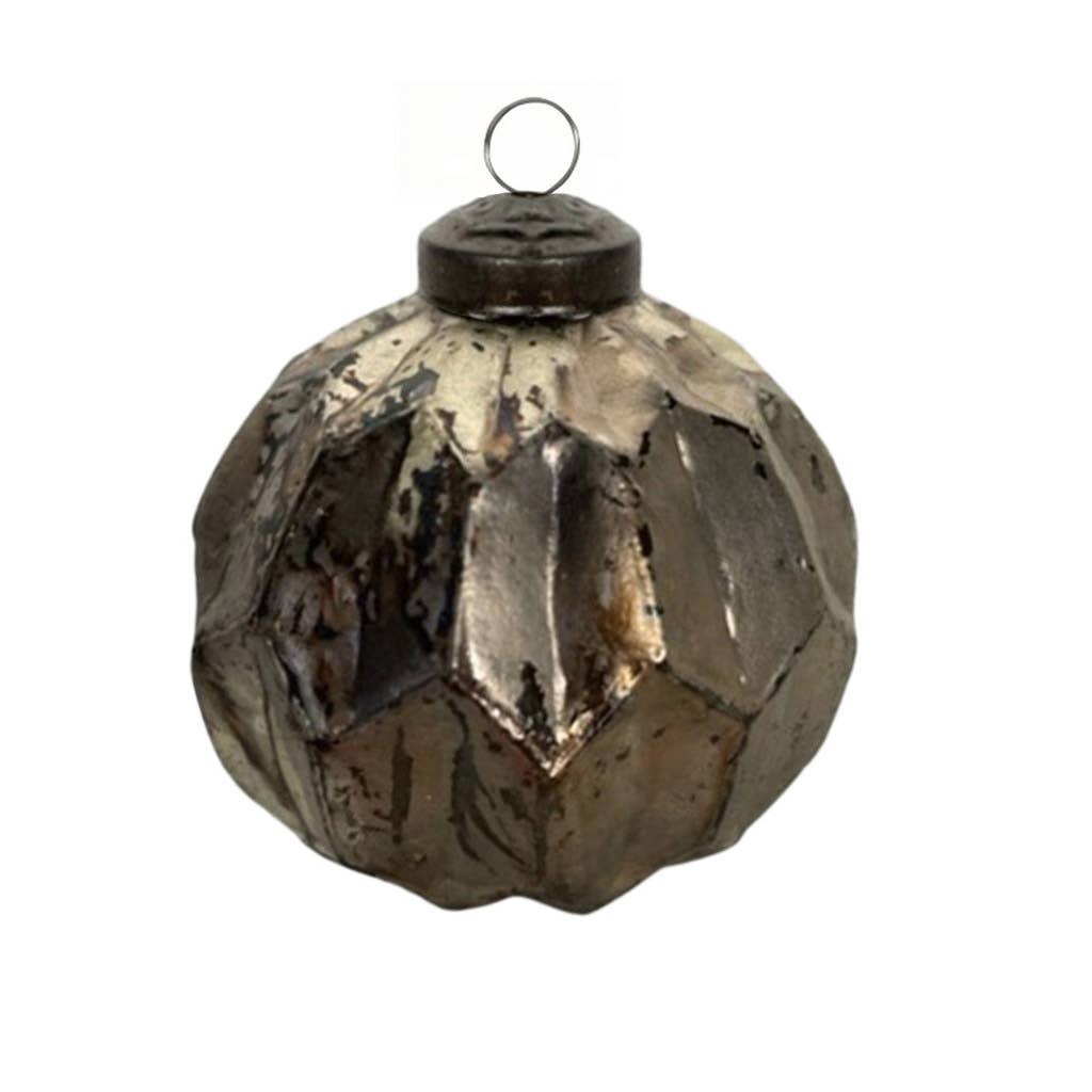 Antikas - Vente Décoration de Noël - Boule de Noël en verre facetté doré patiné - fait main en Inde, ∅6 cm