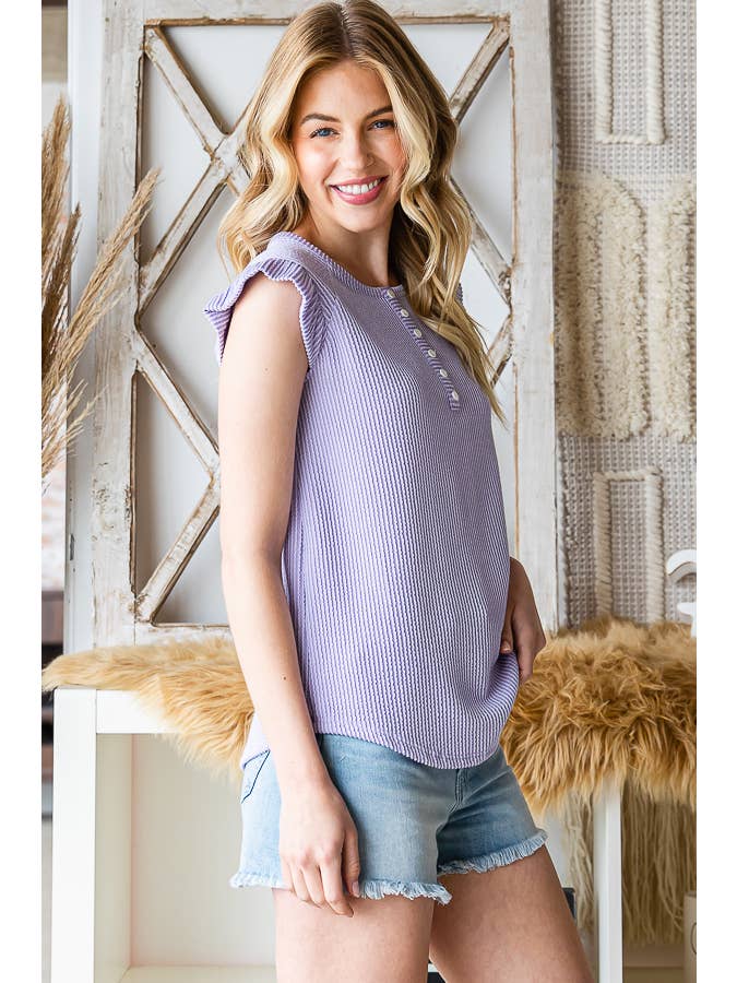 7th Ray – Engroshandel Strikket top - Dame – Solid Rib Knap-Front Flæseærme Top T515617