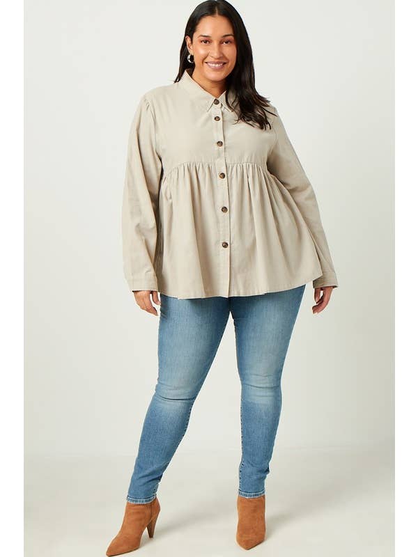 Lemon Tree - Wholesale Button Down Shirt - Women's - Plus Corduroy Button Up Peplum Shirt1