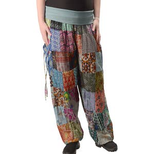 Patchwork Pattern Hippie Colorful Wide Legs Ankle Pants