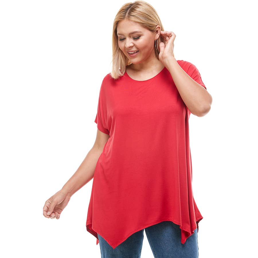 Azules Clothing - Wholesale Tunic - Women's - ATP-2307RSX Plus Size Asymmetric Short Sleeve Tunic23