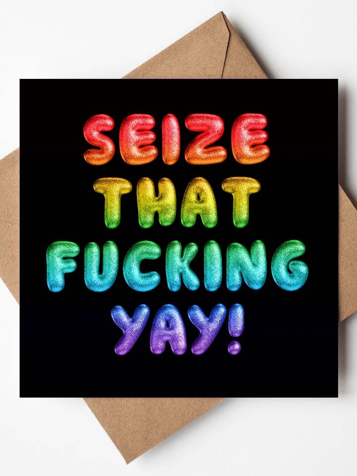 Saisis ce putain de yay ! Carte à police arc-en-ciel (paquet de 6) pour la vente par Sweary Card Lady