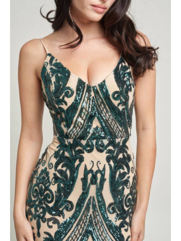 CC Wholesale Clothing - Wholesale Dress – Women's - Spaghetti Strap Art Deco Sequins Maxi Dress7