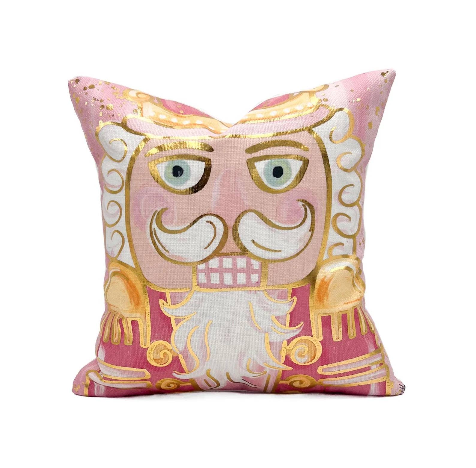 Rachel Brooks Design, LLC – wholesale Throw/decorative pillow – Gold Foil Mr. Nutcracker Baby Pink Pillow