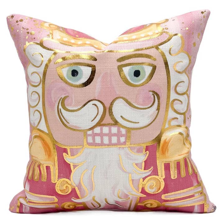 Goldfolie Herr Nussknacker Babyrosa Kissen für den Großhandel von Rachel Brooks Design, LLC