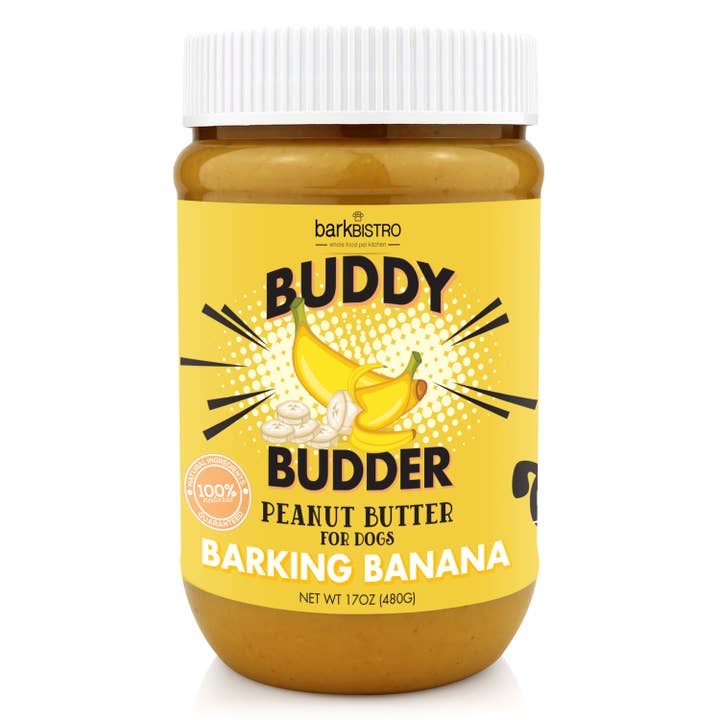 Dog Peanut Butter, Barkin Banana Buddy Budder *NEW LABELS* for wholesale by Bark Bistro
