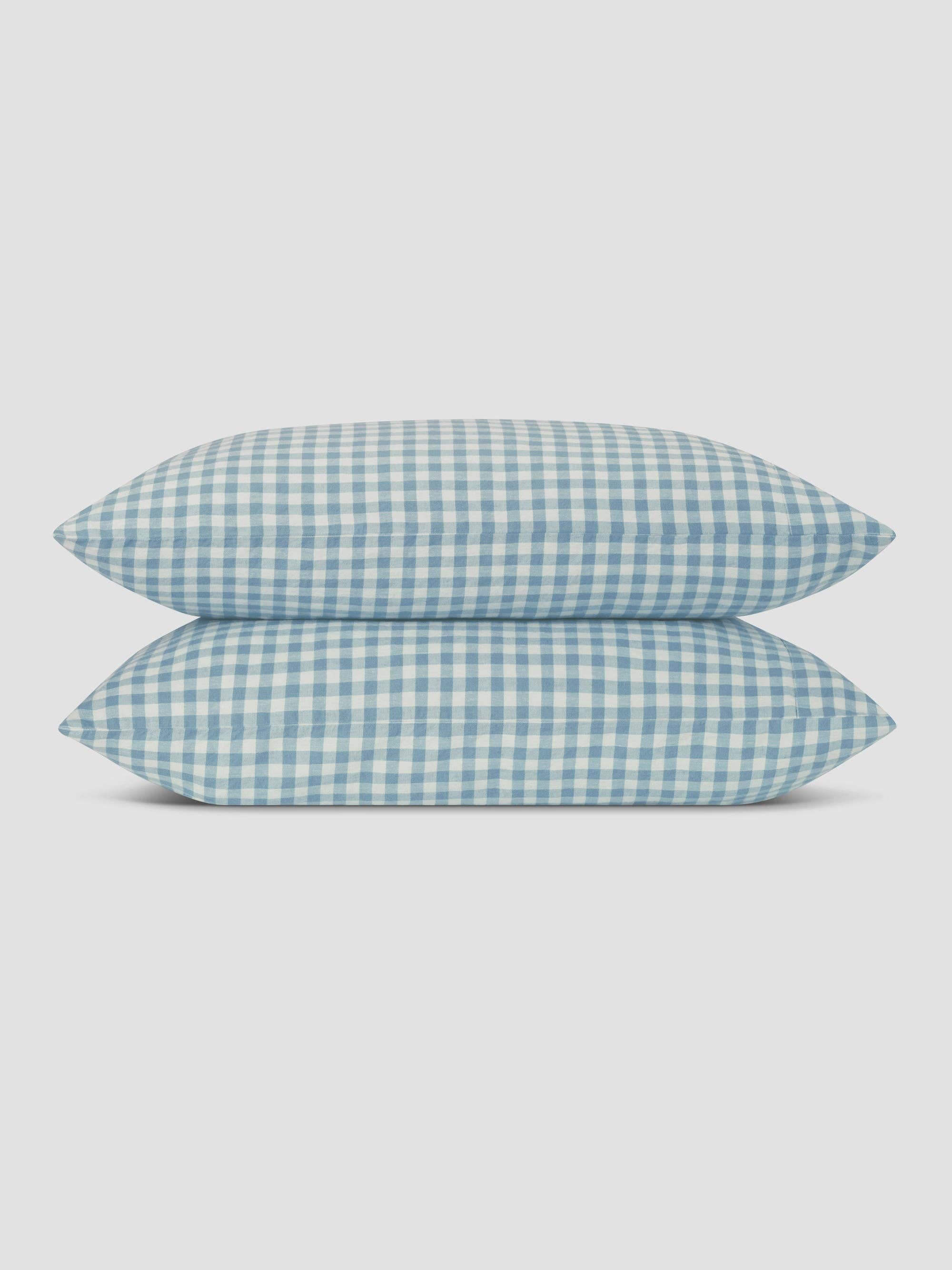 Piglet in Bed USA - Wholesale Bedding Pillowcase/Sham - Warm Blue Gingham 100% Linen Pillowcases (Pair)1