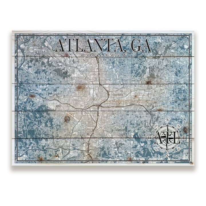 Atlanta, GA 18x24 Wood Pallet Map for wholesale by Map Mom