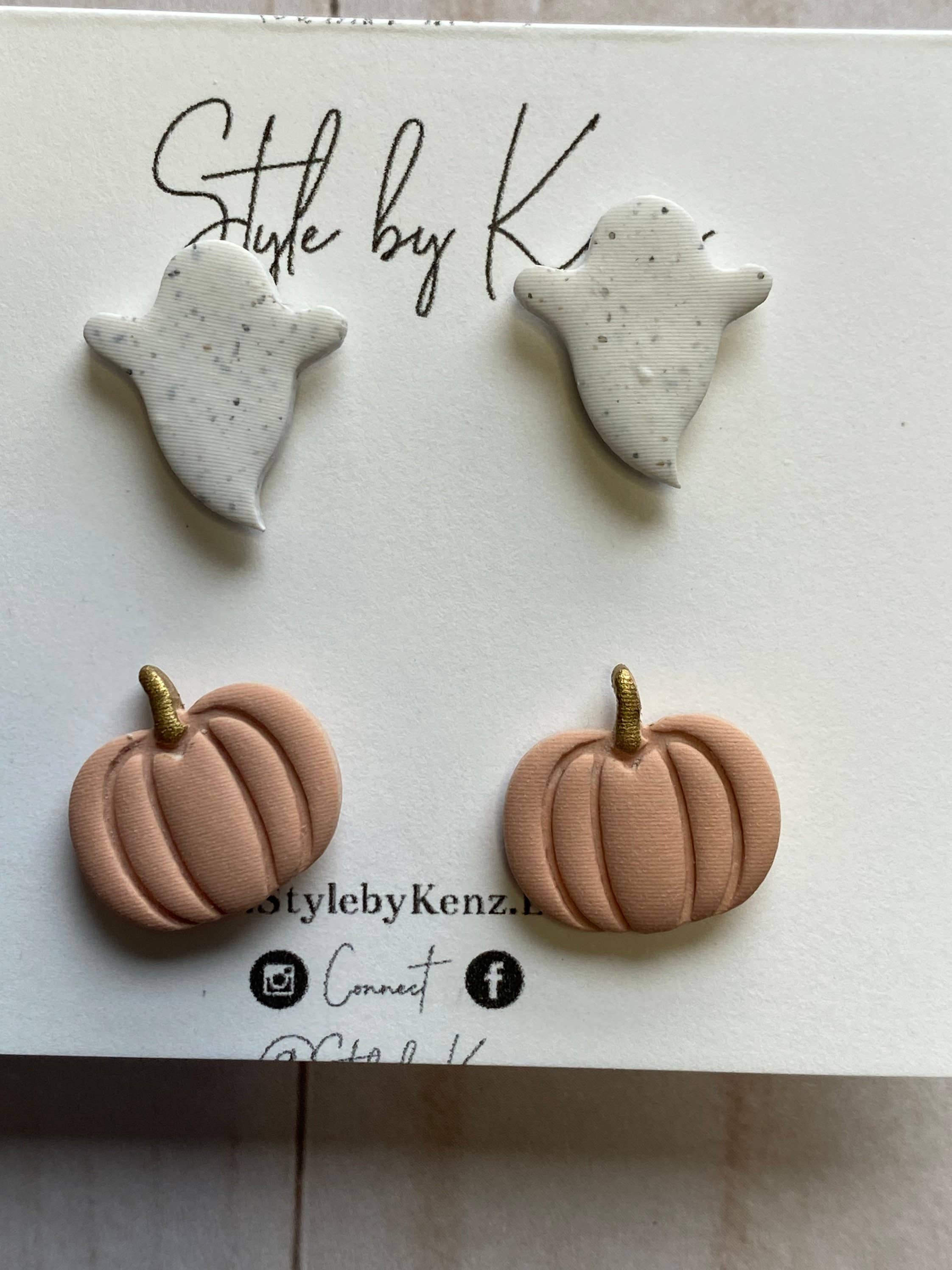 Style by Kenz - Wholesale Stud/Post Earrings - Ghost And Pumpkin Stud Pack,Fall Stud Pack, Ghost Earrings1