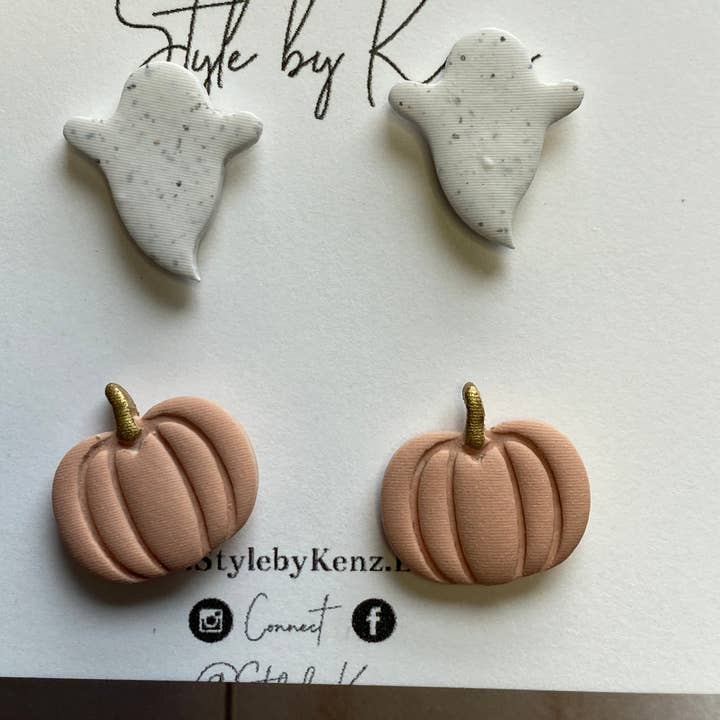 Style by Kenz - Wholesale Stud/Post Earrings - Ghost And Pumpkin Stud Pack,Fall Stud Pack, Ghost Earrings1