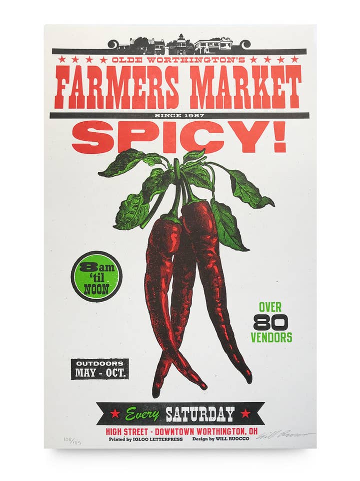 Spicy Pepper Farmers Market Letterpress Poster voor wholesale door Igloo Letterpress