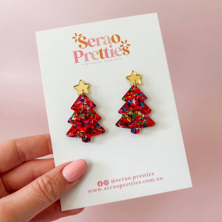 Red Party Confetti Christmas Tree Dangles for wholesale by Serao Pretties