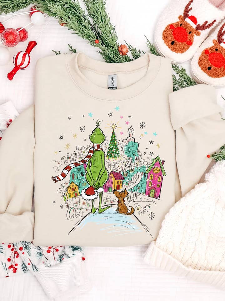 Sudadera de Arena Grinch Caprichoso | Navidad Coqueta para venta al por mayor de Curly Tailed Designs