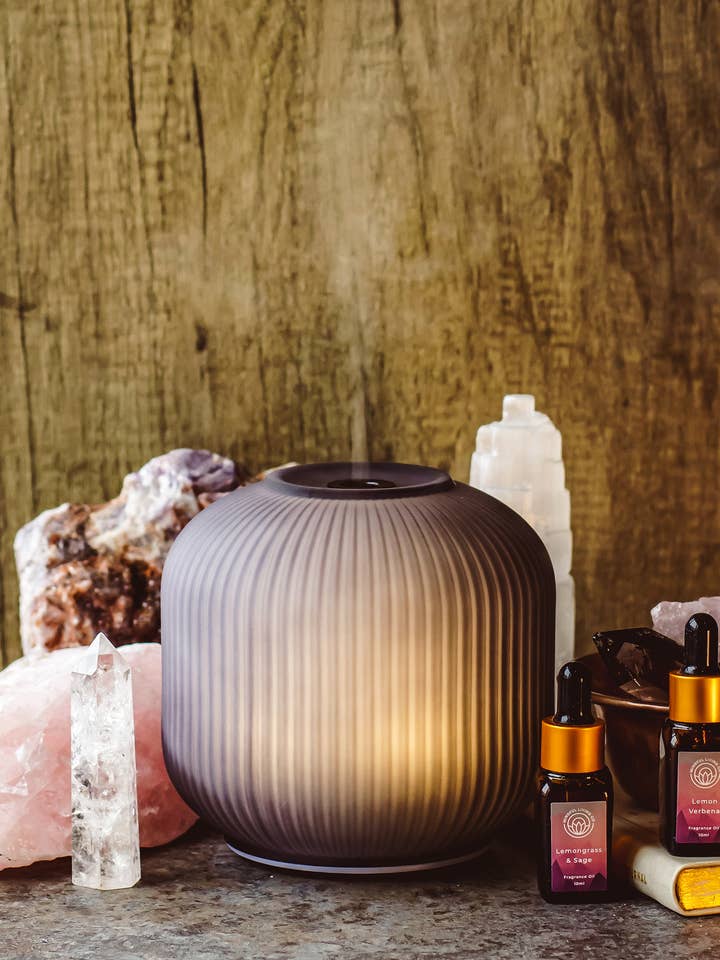 Black Glass Aroma Diffuser | Elegant Mist & Light Control for wholesale by Mindful Living Co.