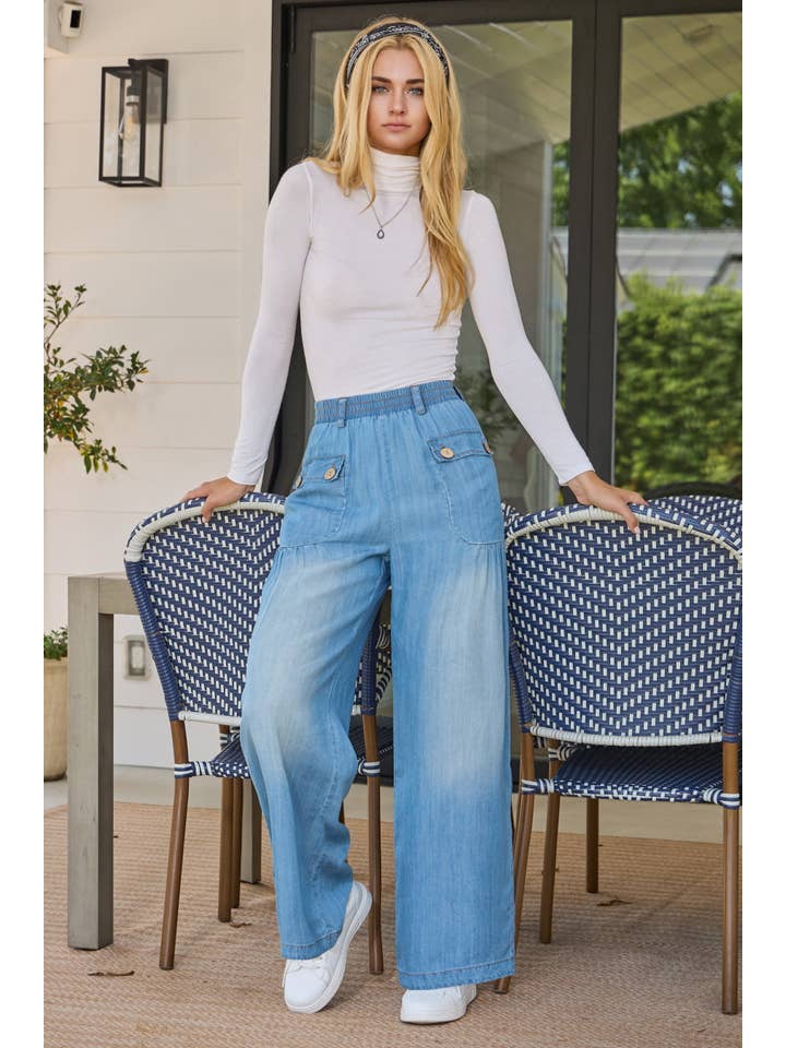 Oddi - Wholesale Jeans - Women's - Washed Chambray Denim Cargo Pocket