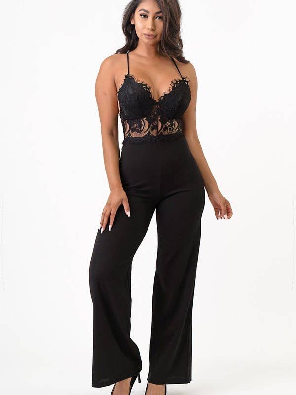 Lace flare jumpsuit back zipper 3196J for wholesale by SHOP17