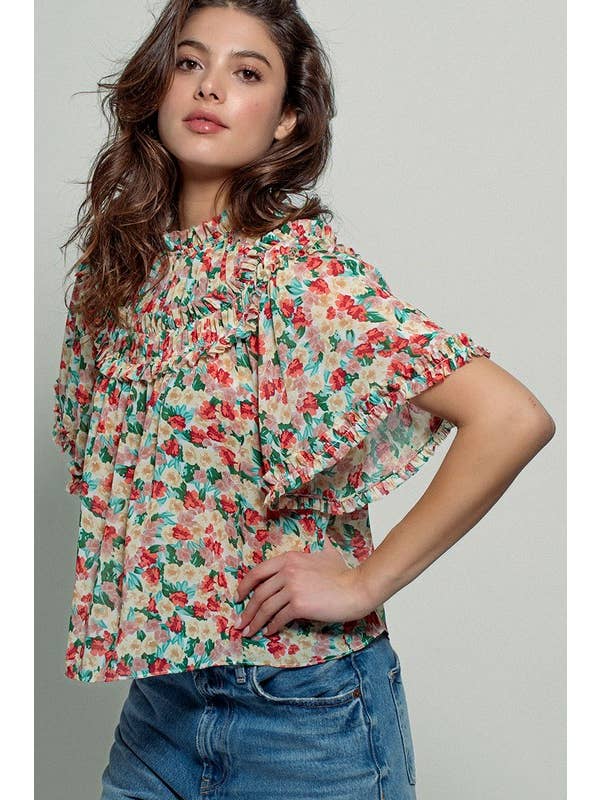 KORAAL/GROEN Aurora of Ruffle blouse met korte mouwen voor groothandel op Faire4