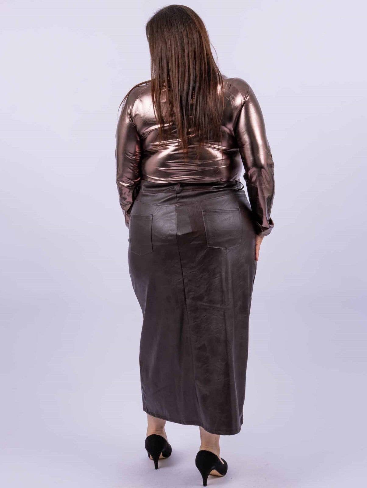 plus size long leather skirt