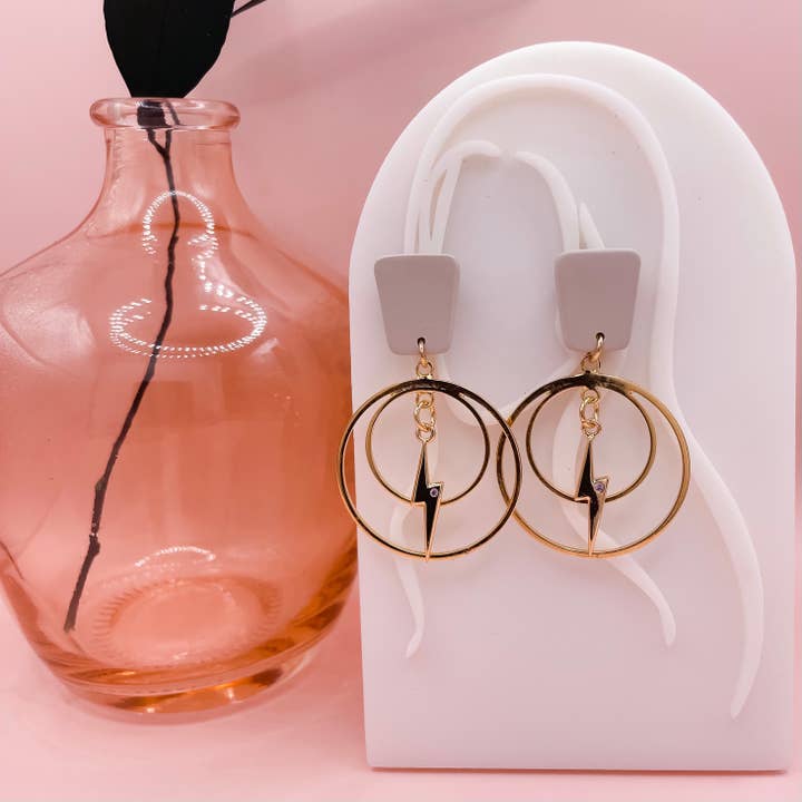 Cara - Lightning Bolt Black Clay Earrings for wholesale by Chic Made by Nancy