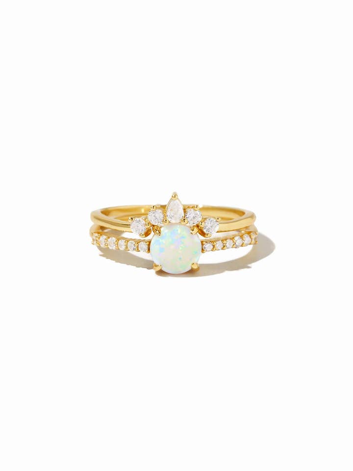 Opal Ring Set w Pave Ring for wholesale by Sami Jewels