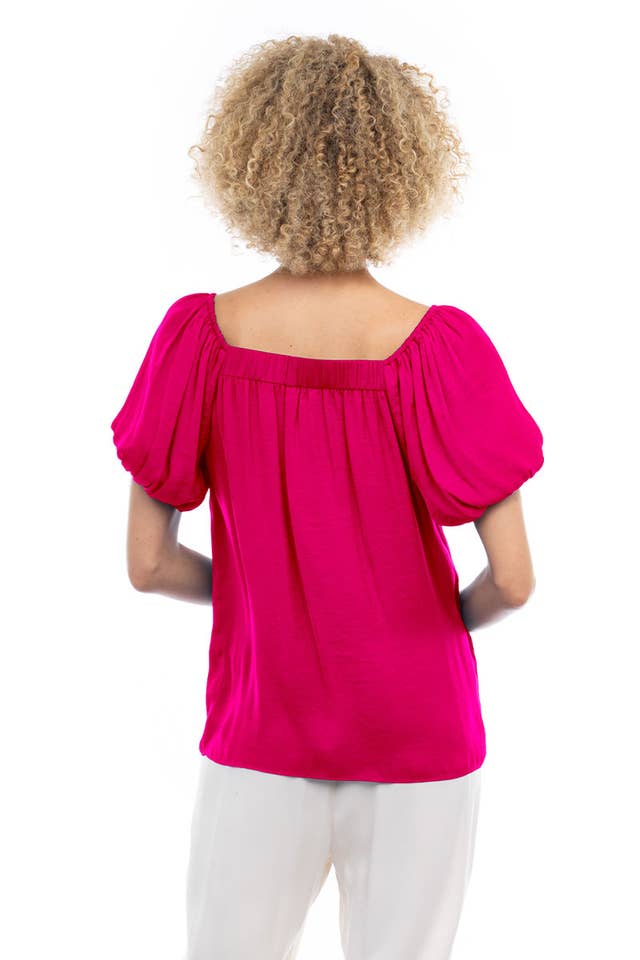 Naked Zebra - Wholesale Blouse - Women's - Scalloped Button Front Balloon Sleeve Blouse
